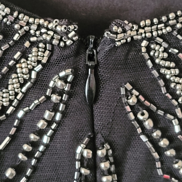 Pisarro Nights Black Beaded Cocktail Embellished Sheath Dress Size 12 - Picture 9 of 14
